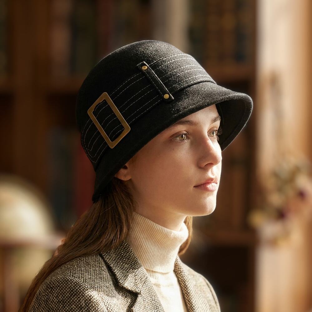 John Callanan 100% Wool Black Cloche Hat OS Academia Flapper 1920s Vintage Style